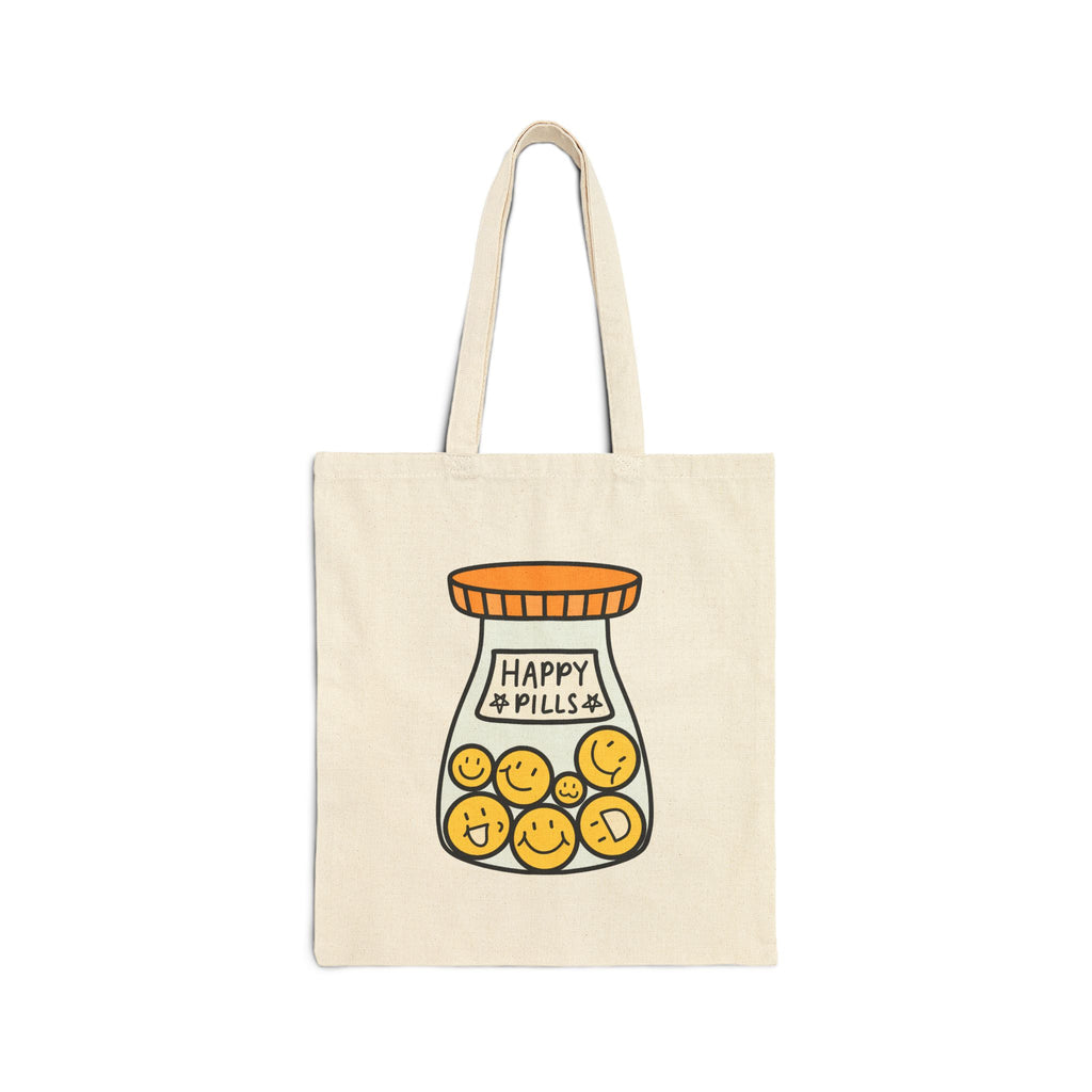 Happy Pills Cute Tote Bag | Cute Cotton Canvas Tote Bag | Mental Health Gifts | Happy Quotes