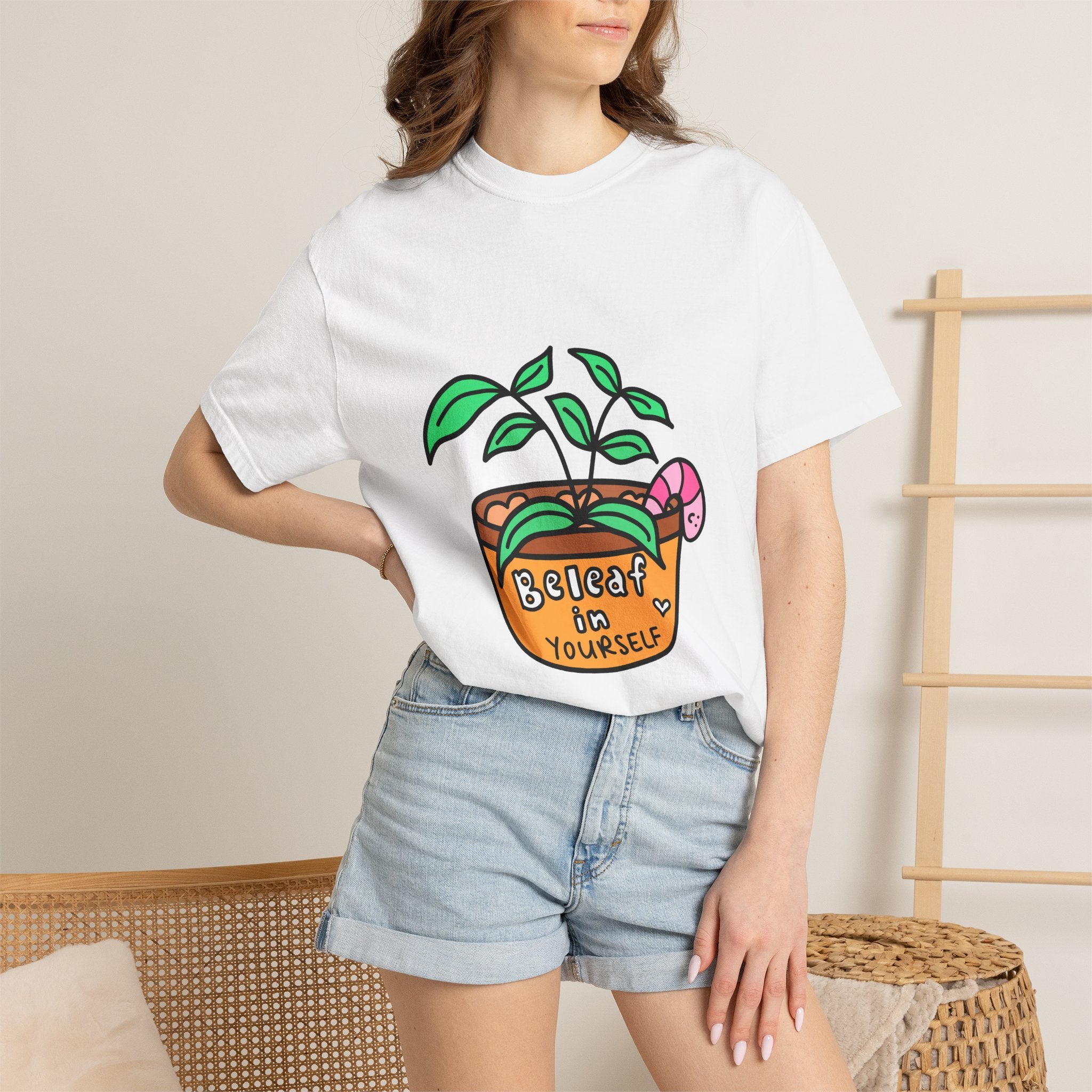Cute Plant T-Shirt | Mental Health Unisex Shirt | Plants Lover Clothing | Believe In Yourself | Inspirational Quote Pun