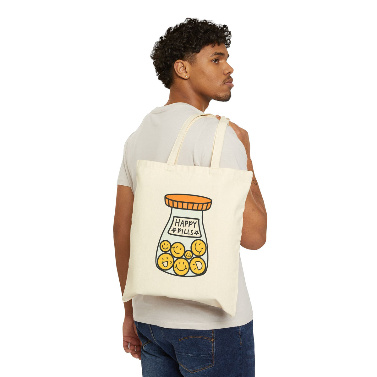 Happy Pills Cute Tote Bag | Cute Cotton Canvas Tote Bag | Mental Health Gifts | Happy Quotes